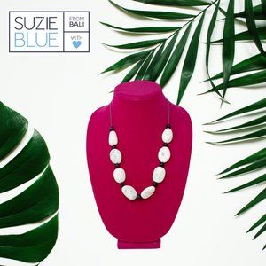 Suzie Blue Grey and White Marble Beaded Necklace